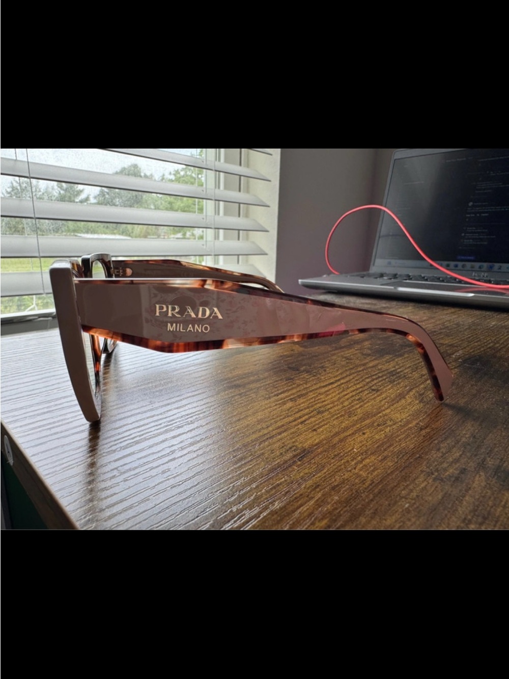 Prada Women’s Tortoiseshell Frame with Pink Temples Sunglasses - Picture 2 of 13